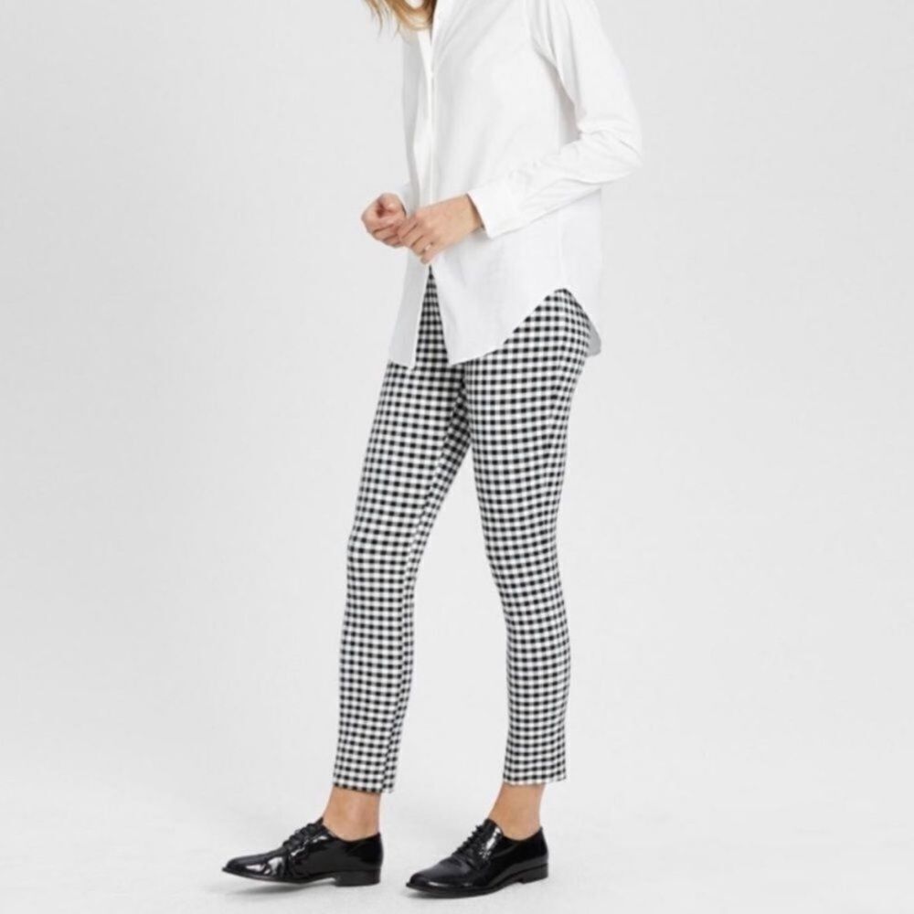 Theory Classic Gingham Plaid Slim Straight Ankle Pant - Black & White